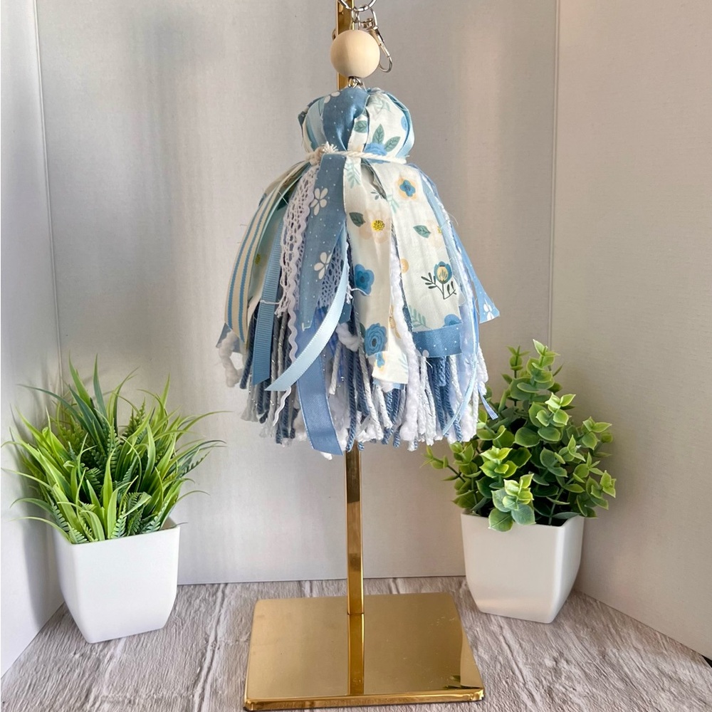 Handmade Blue and White Tassel Keychain or Purse Charm
